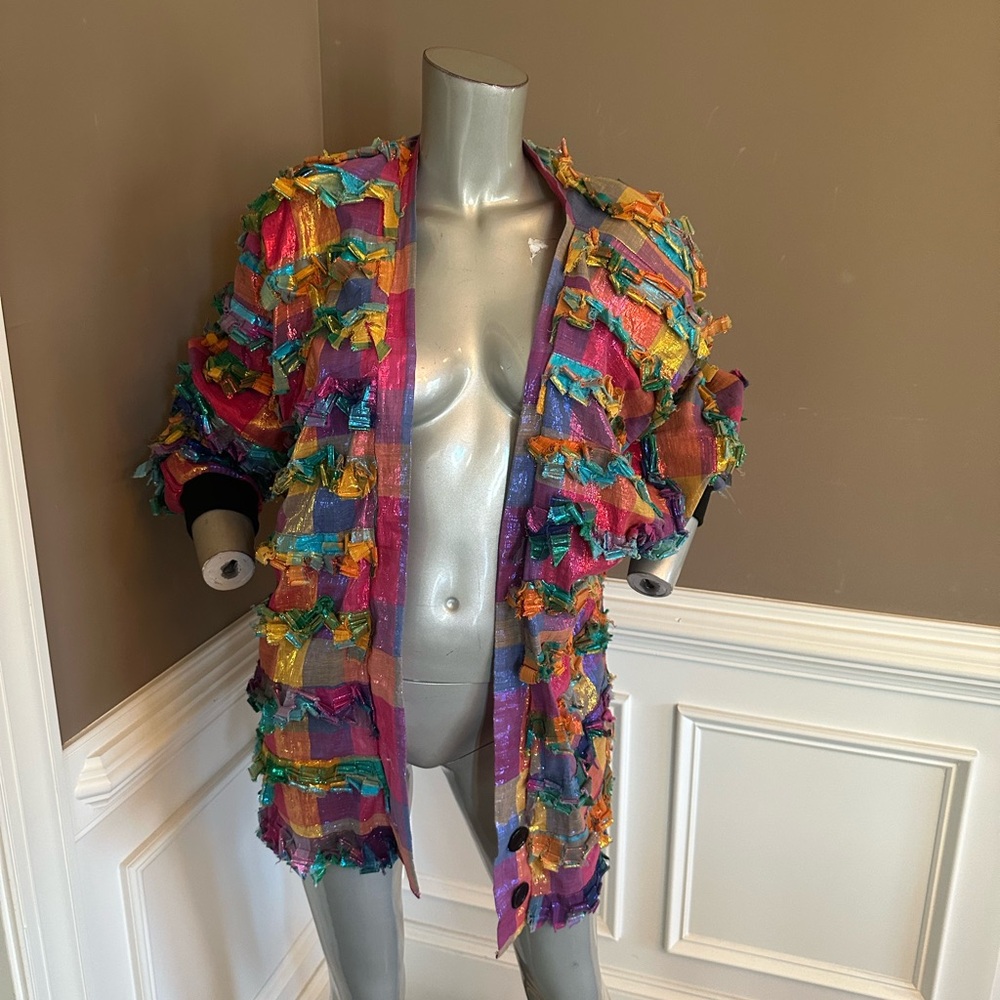 Paula Sweet Muslin Mink Cardigan Womens Colorful Fringe Boho Sz M